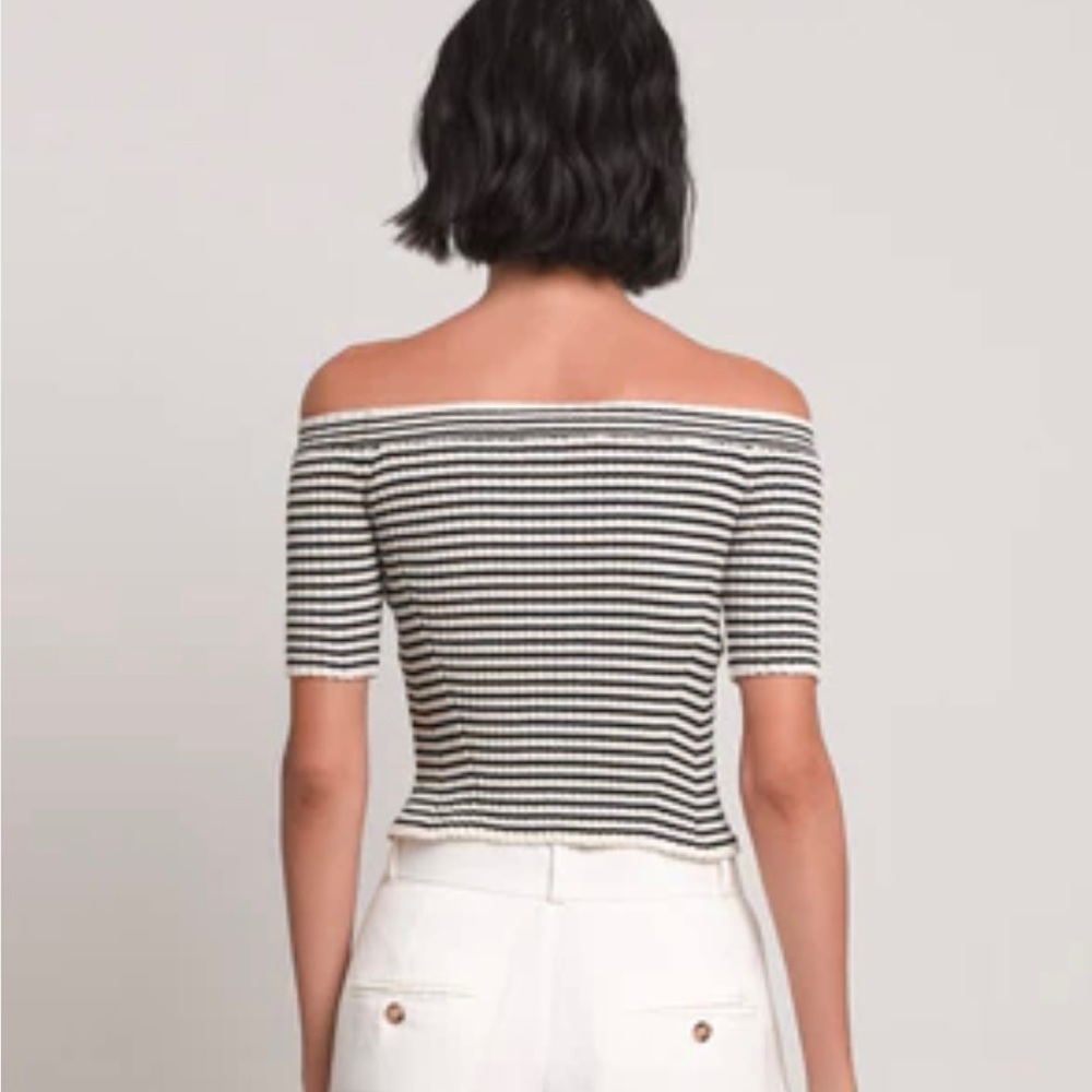 Striped Off-Shoulder Crop Top - Picture 2 of 6